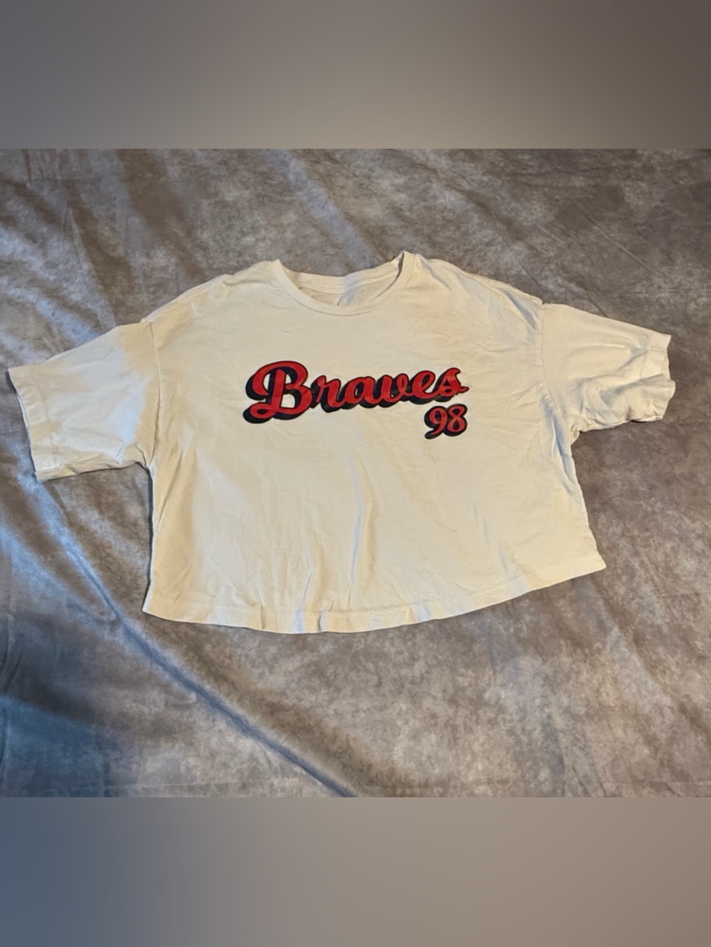 Braves 98 Cream Crop Top - Casual Graphic Tee